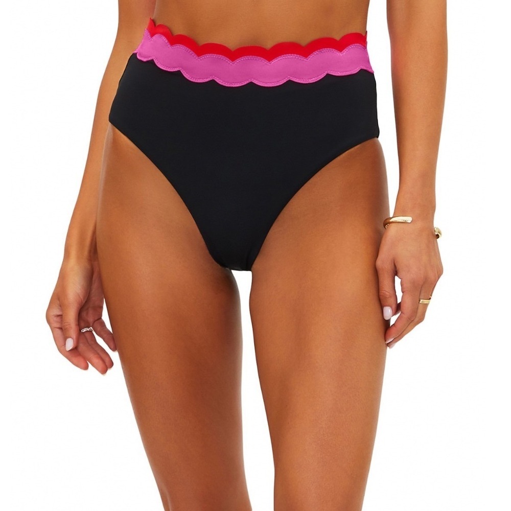 Beach Riot Harriet Bikini Bottom Electric Wave Black Pink Scalloped High Waist S